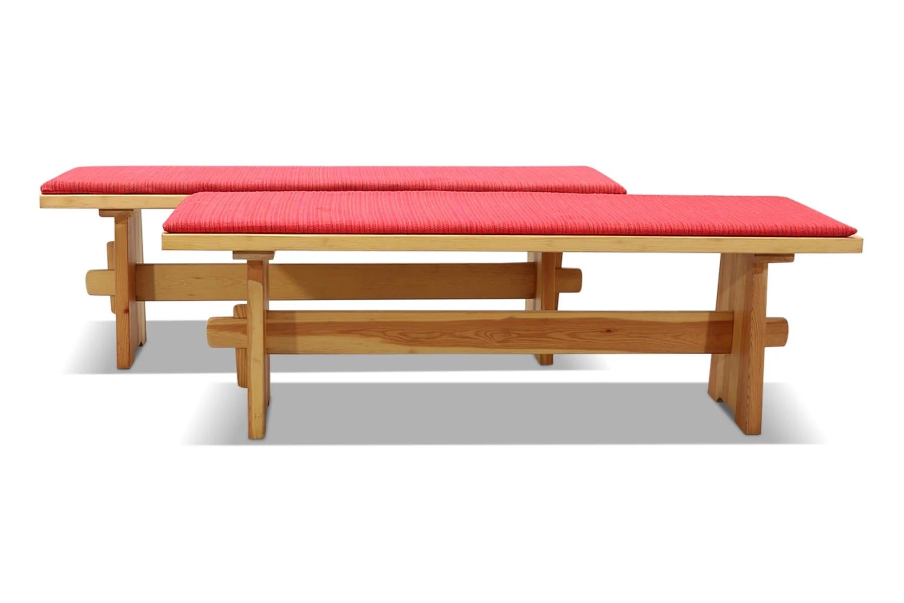 Mid-Century Modern Pair of 1970s solid pine swedish benches #2 For Sale
