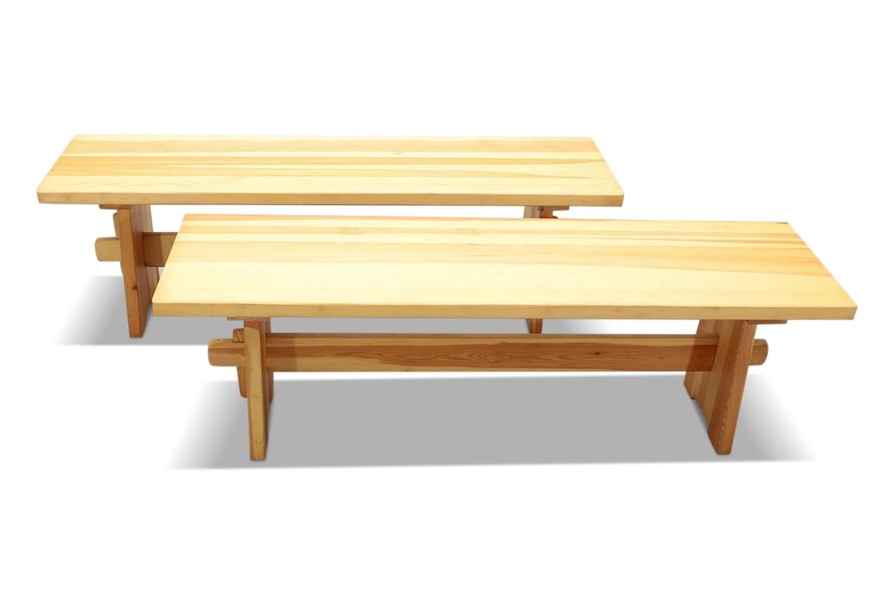 Pair of 1970s solid pine swedish benches #2 In Good Condition For Sale In Berkeley, CA