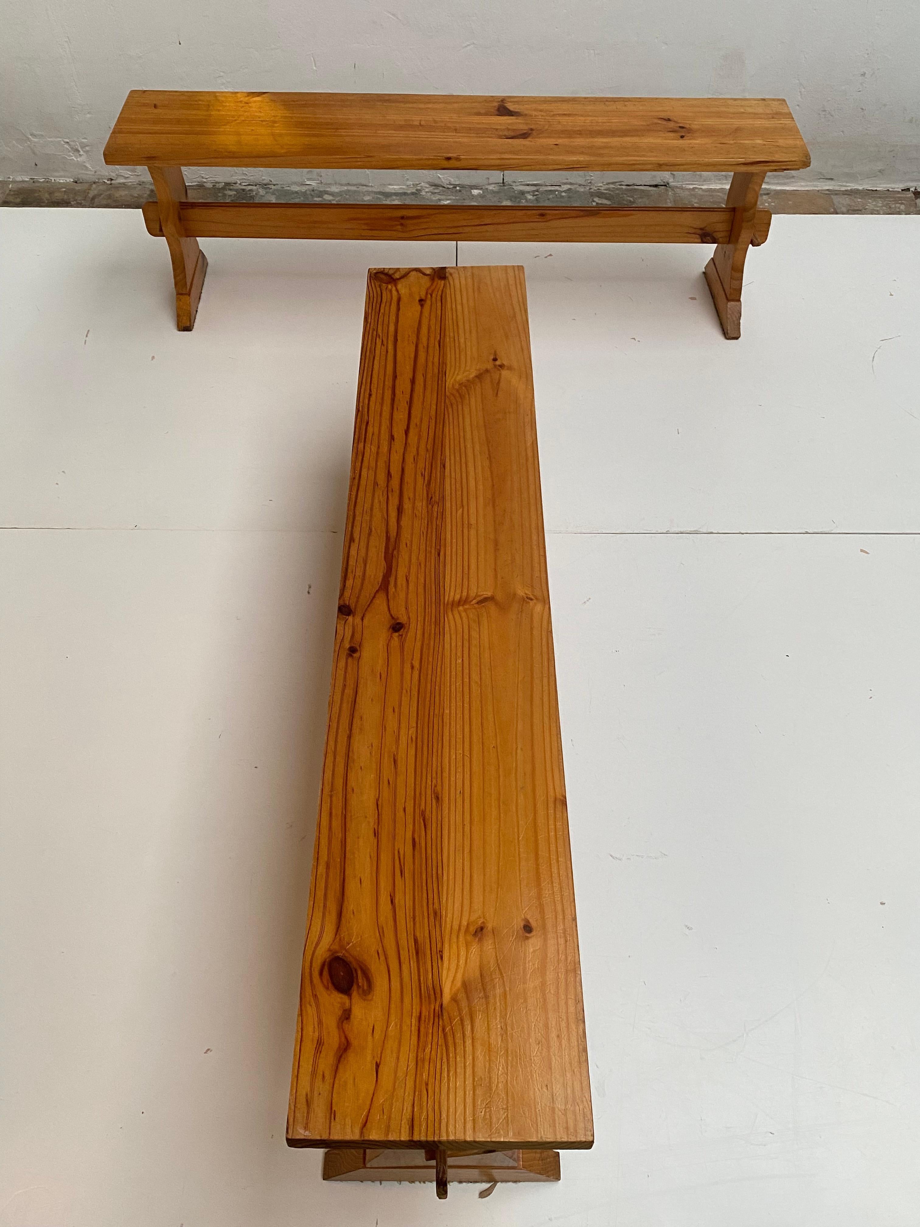 Pair of 1970's Solid Pine Wood Benches Sweden For Sale 3