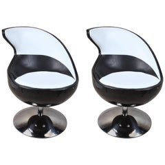 Pair of 1970s Space Age Atomic Swivel Leather Chairs