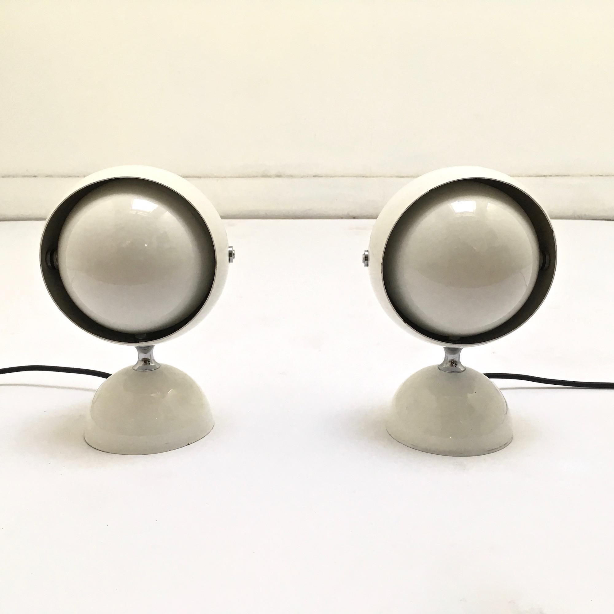 Set of two eye ball lamps, circa 1970, white color.