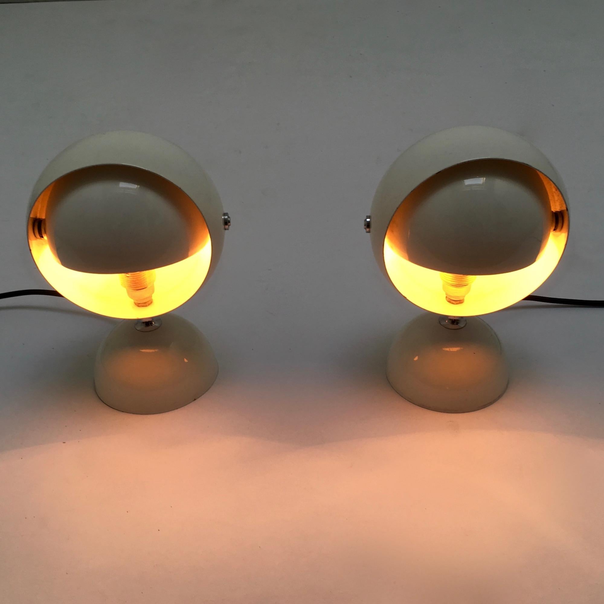 Painted Pair of 1970s Space Age Eye Ball Lamp