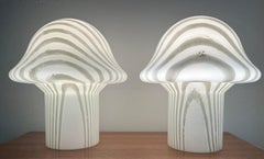 Pair of 1970s Space Age Peill & Putzler Striped Opaque Glass Mushroom Table Lamp