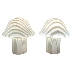 Pair of 1970s Space Age Peill & Putzler Striped Opaque Glass Mushroom Table Lamp