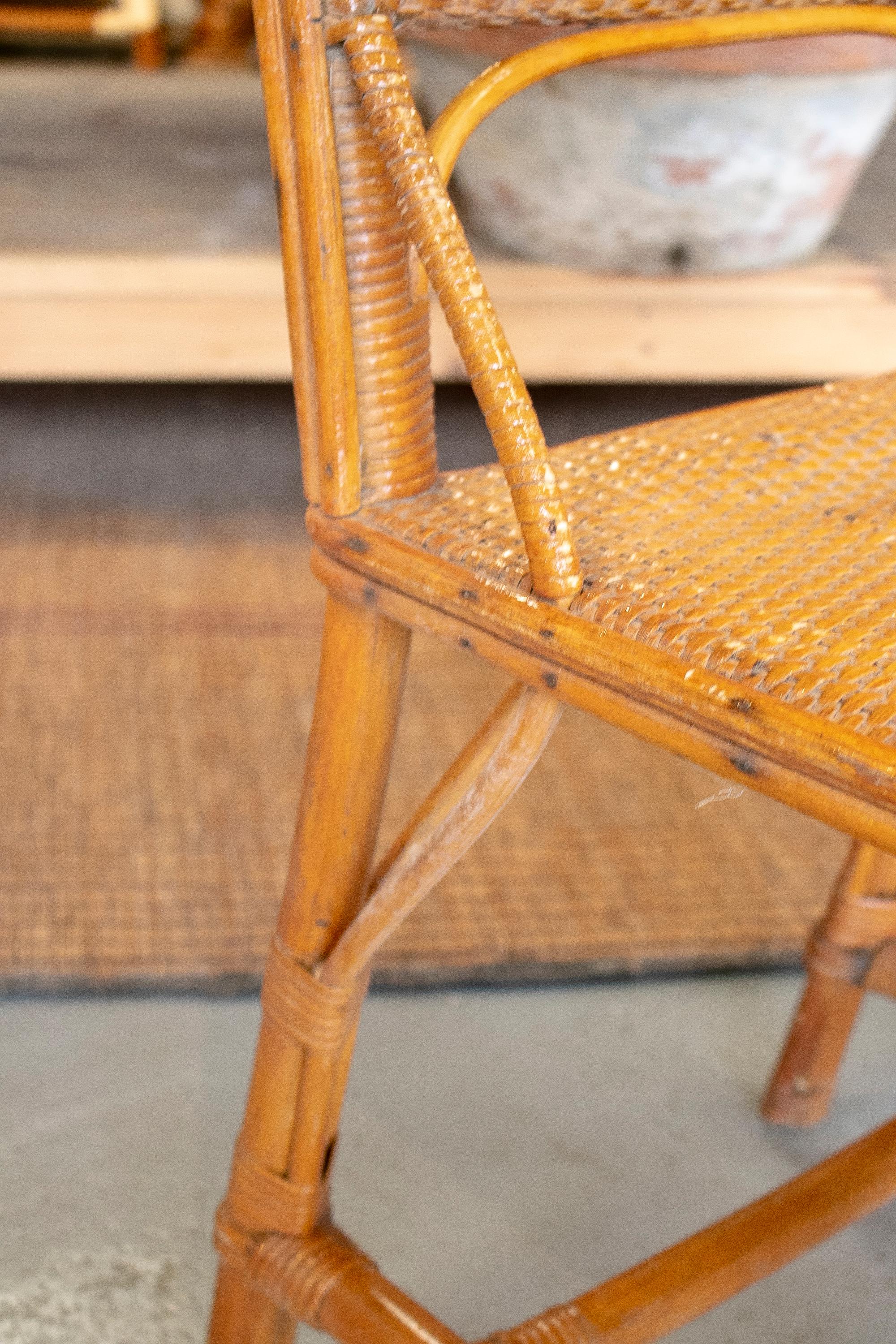 Pair of 1970s Spanish Bamboo and Hand Woven Wicker Chairs For Sale 8