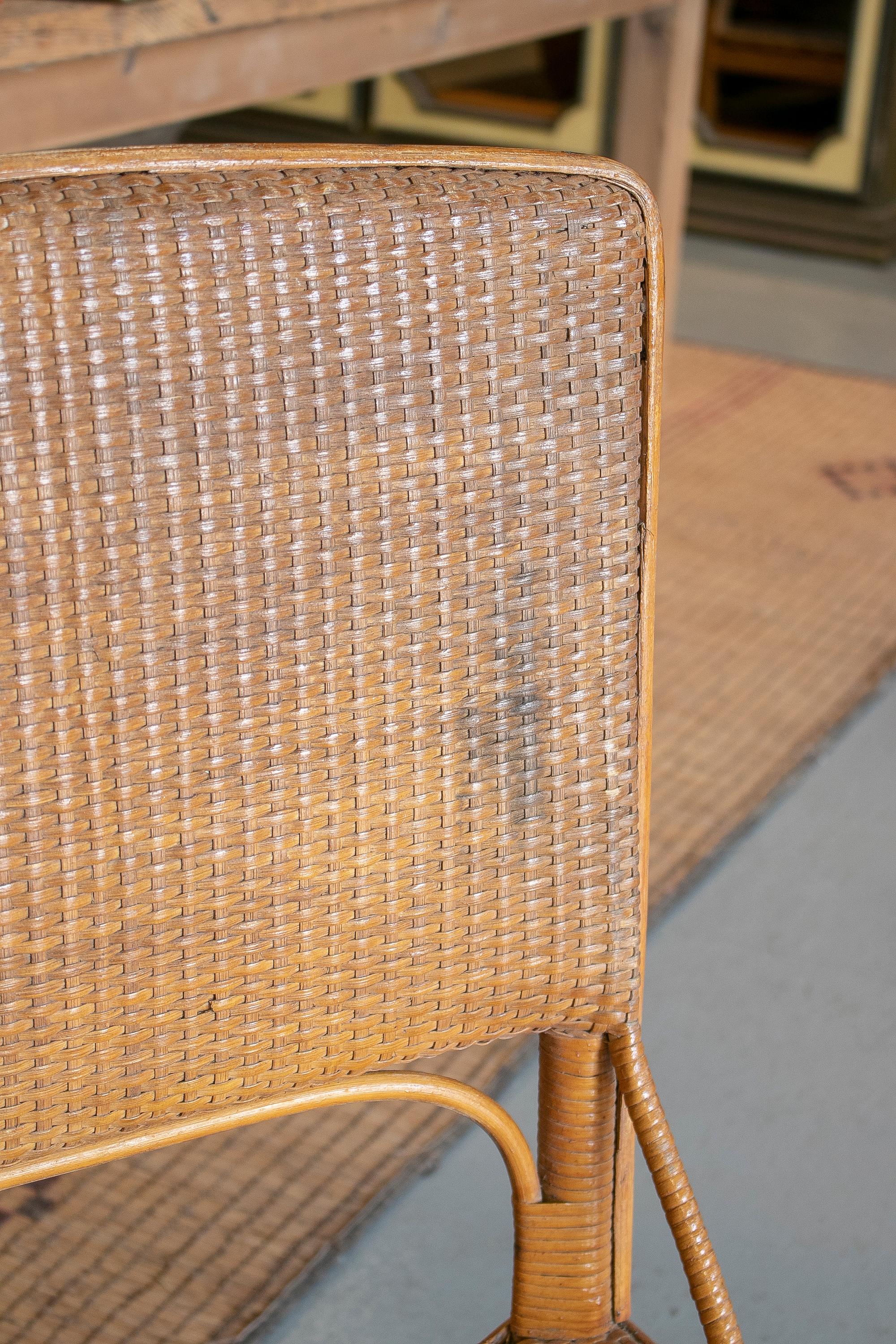 Pair of 1970s Spanish Bamboo and Hand Woven Wicker Chairs For Sale 11