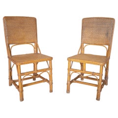 Retro Pair of 1970s Spanish Bamboo and Hand Woven Wicker Chairs