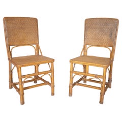 Pair of 1970s Spanish Bamboo and Hand Woven Wicker Chairs