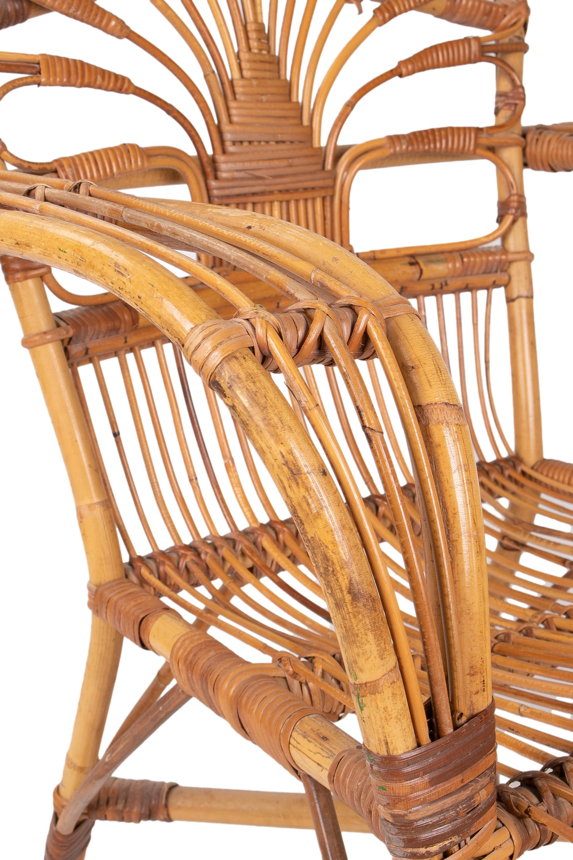 Pair of 1970s Spanish Bamboo Armchairs For Sale 13