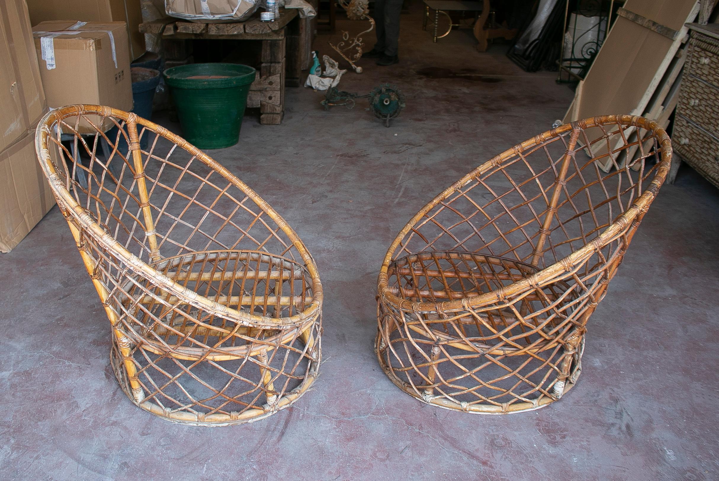 Pair of vintage 1970s Spanish bamboo garden armchairs.