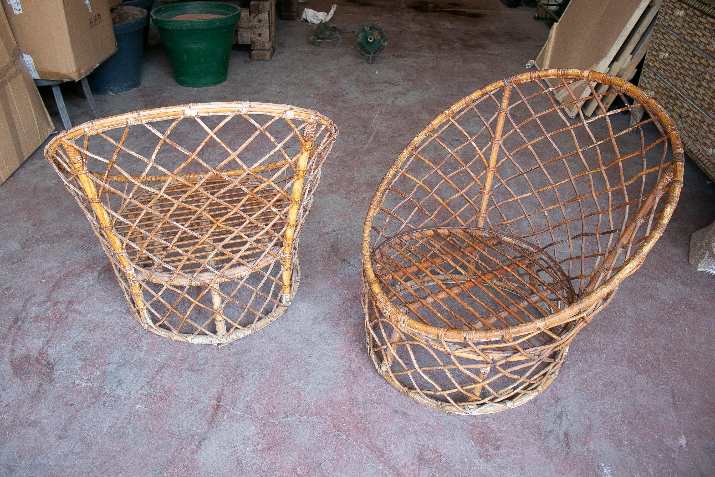 Pair of 1970s Spanish Bamboo Garden Armchairs In Good Condition For Sale In Marbella, ES
