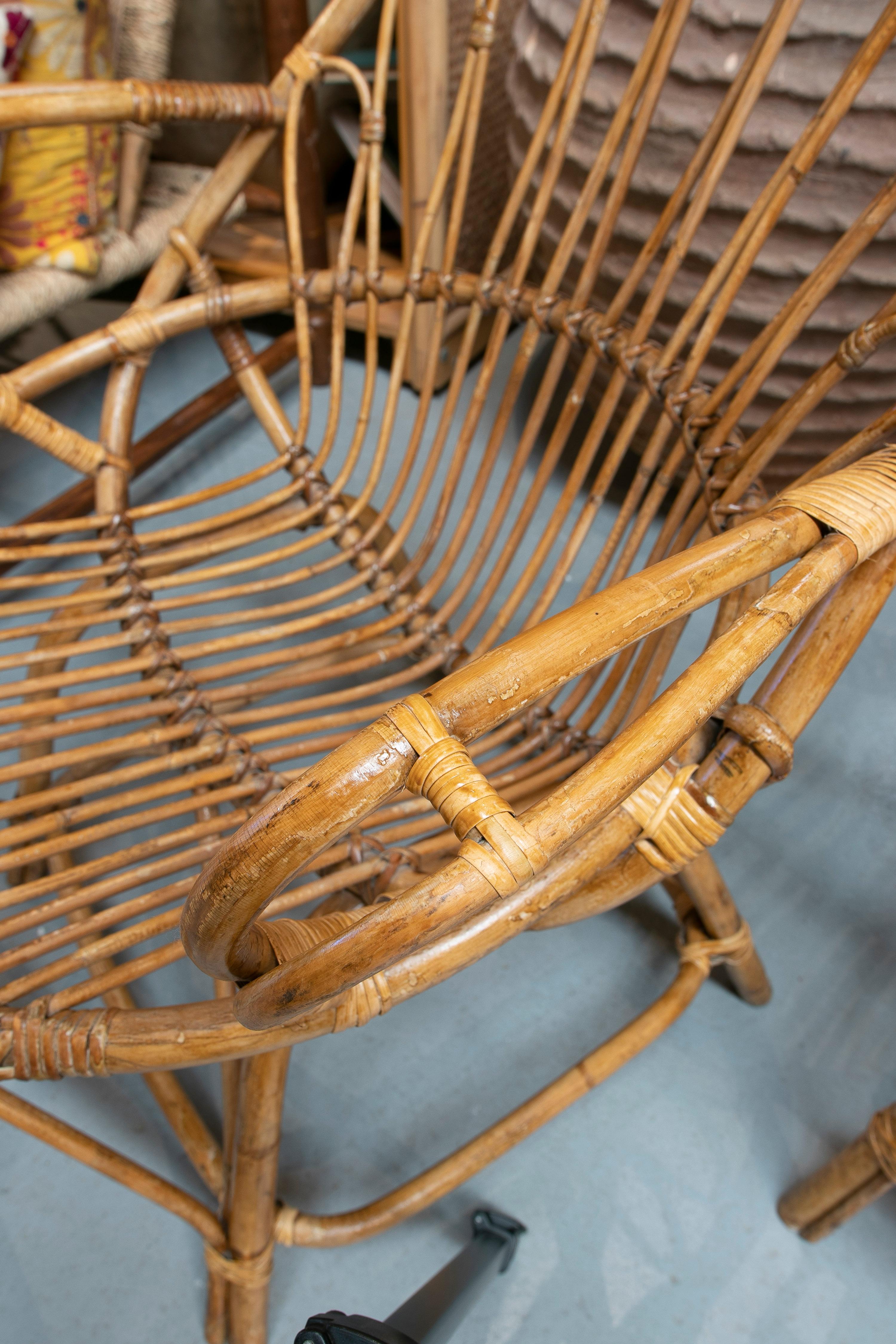 Pair of 1970s Spanish Bamboo & Woven Wicker Armchairs 7