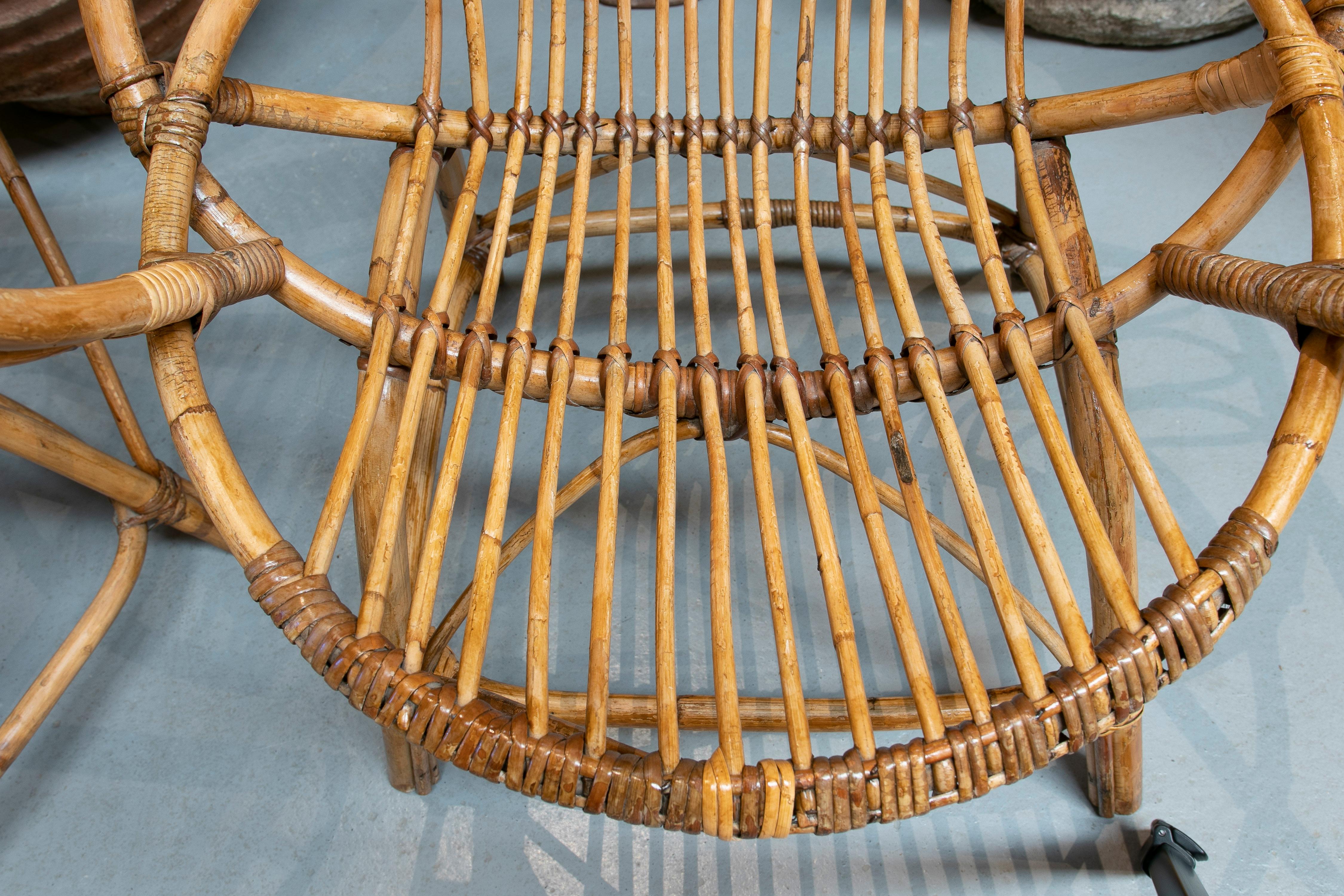 Pair of 1970s Spanish Bamboo & Woven Wicker Armchairs For Sale 10