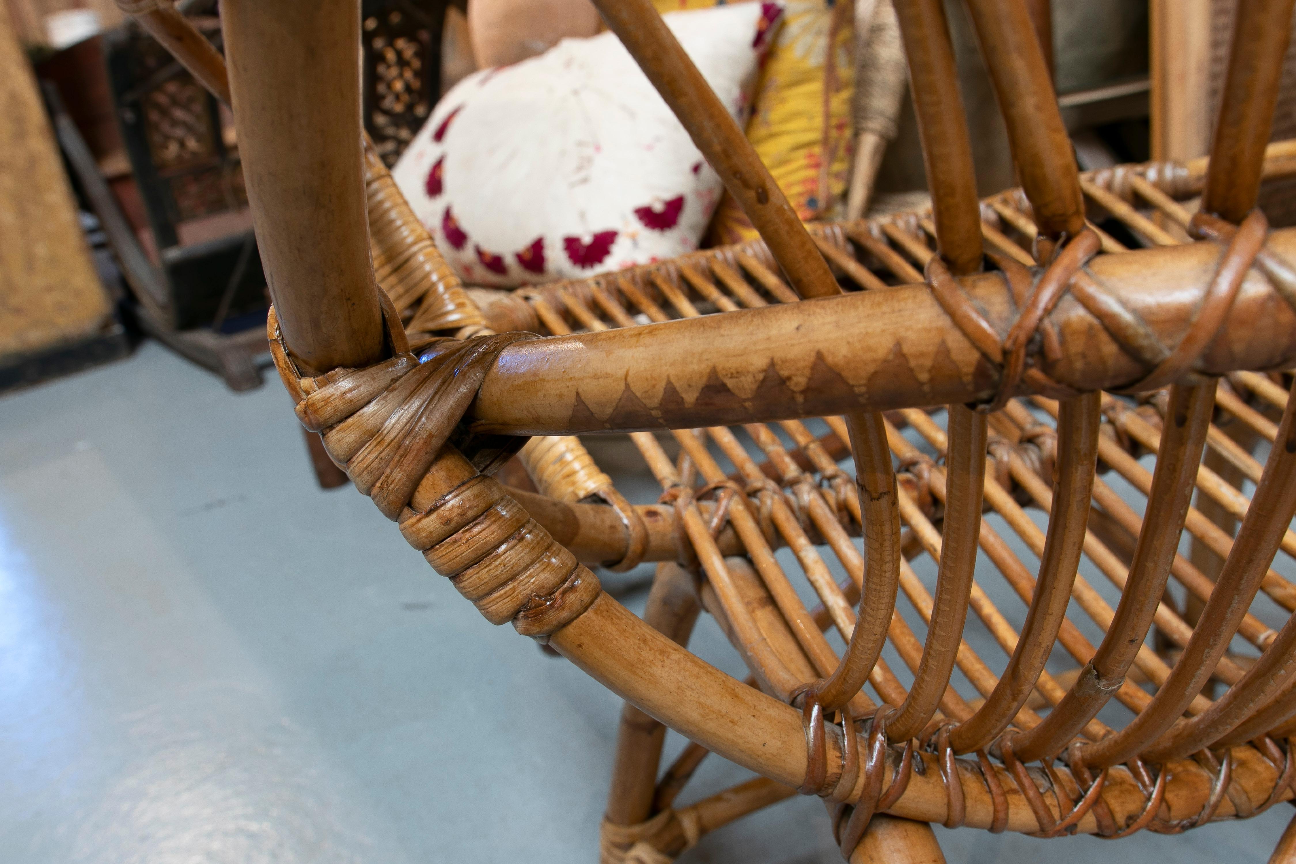 Pair of 1970s Spanish Bamboo & Woven Wicker Armchairs For Sale 15