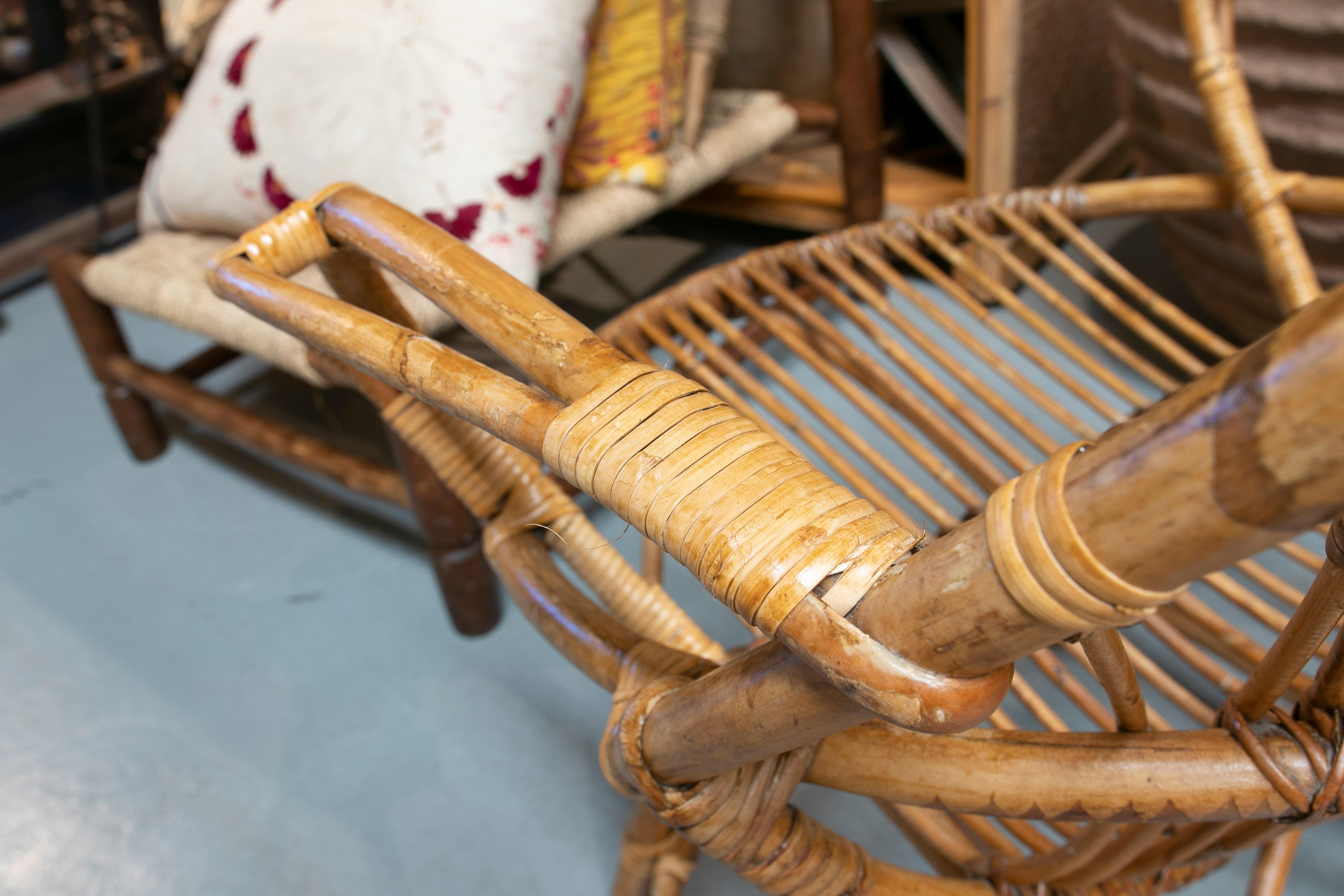 Pair of 1970s Spanish Bamboo & Woven Wicker Armchairs 16