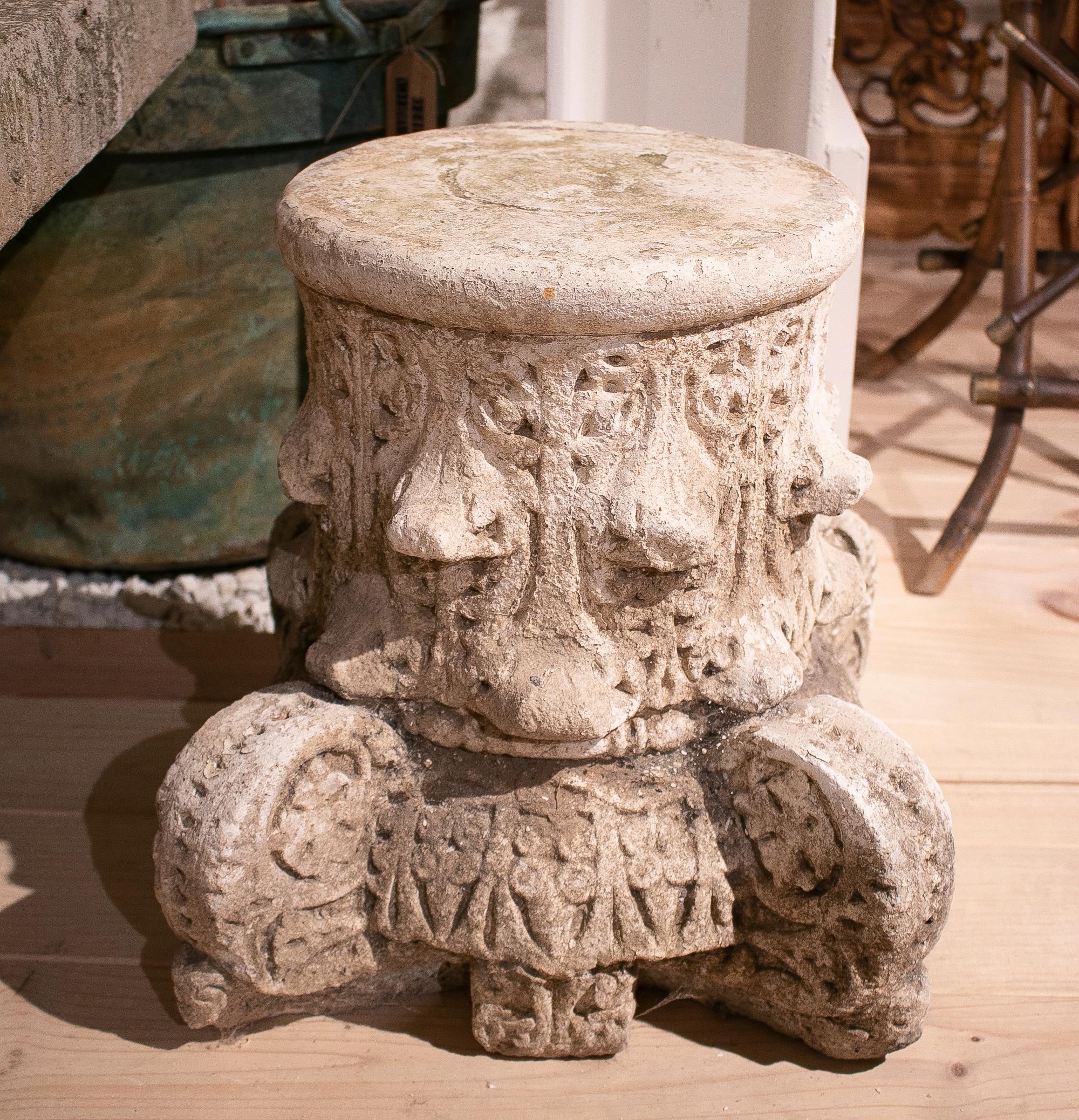 Pair of 1970s Spanish cement white washed capitals.