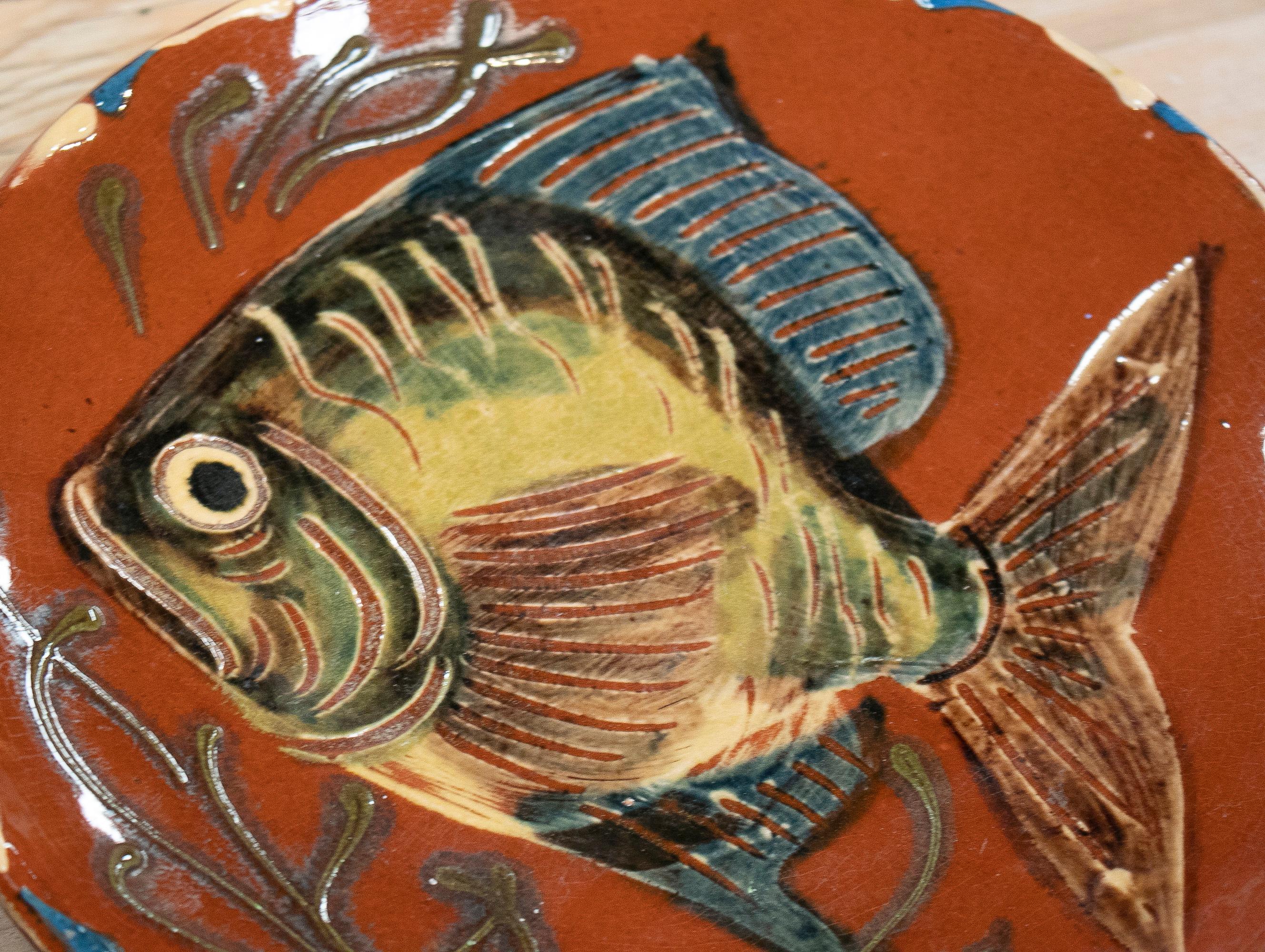 Pair of 1970s Spanish Ceramic Plates w/ Hand Painted Fish 5