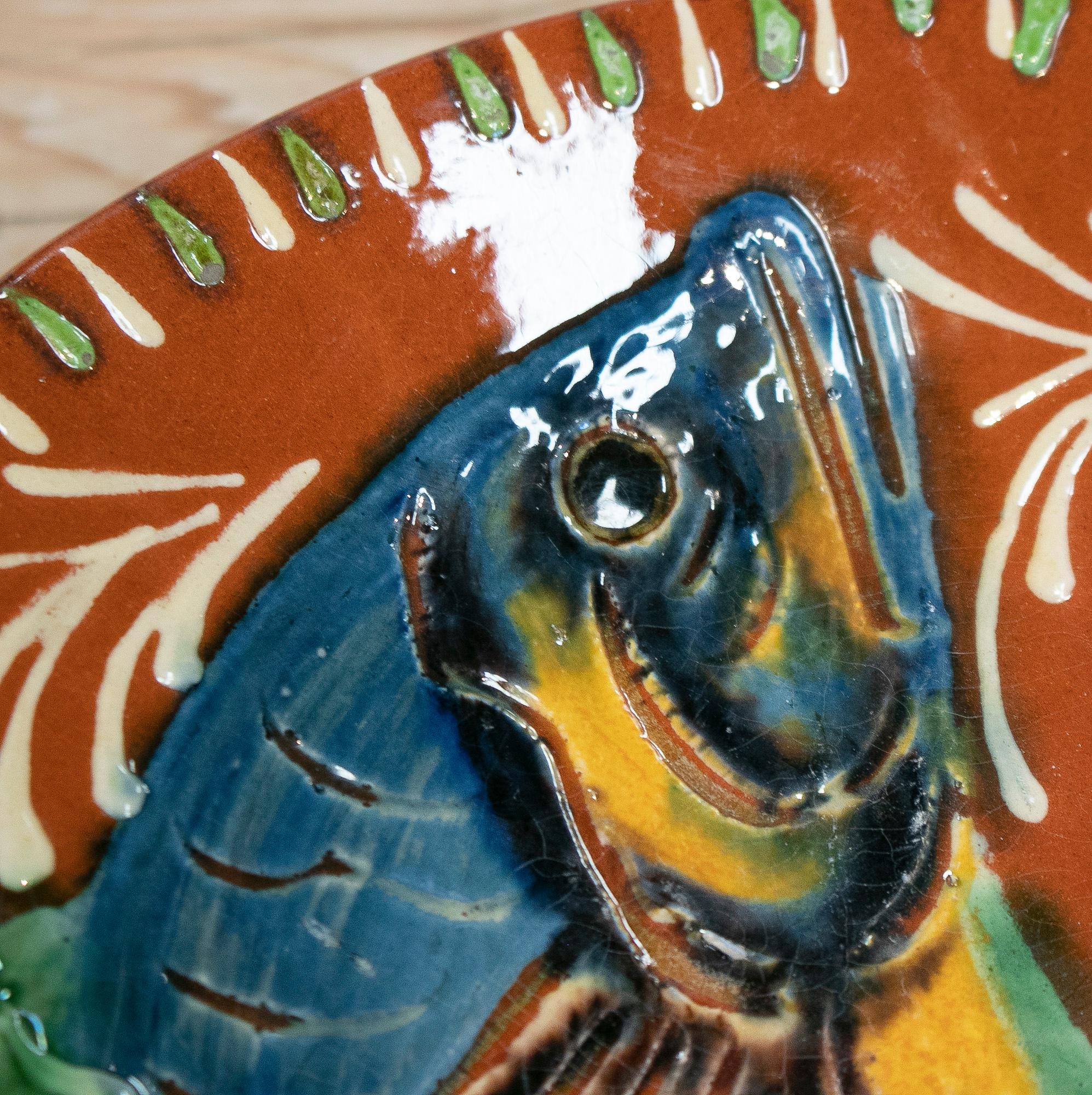 Pair of 1970s Spanish Ceramic Plates w/ Hand Painted Fish 6