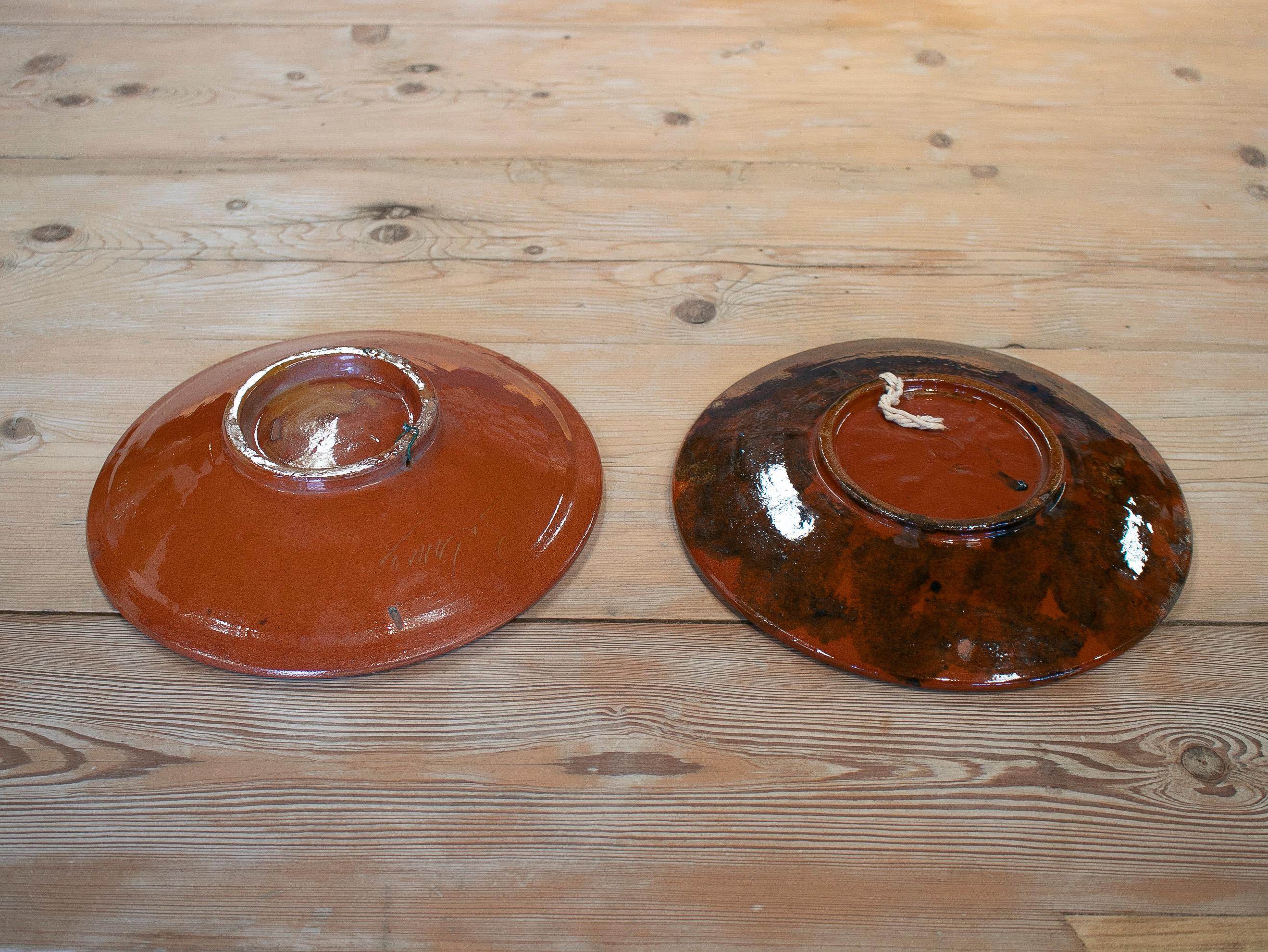 Pair of 1970s Spanish Ceramic Plates w/ Hand Painted Fish 10