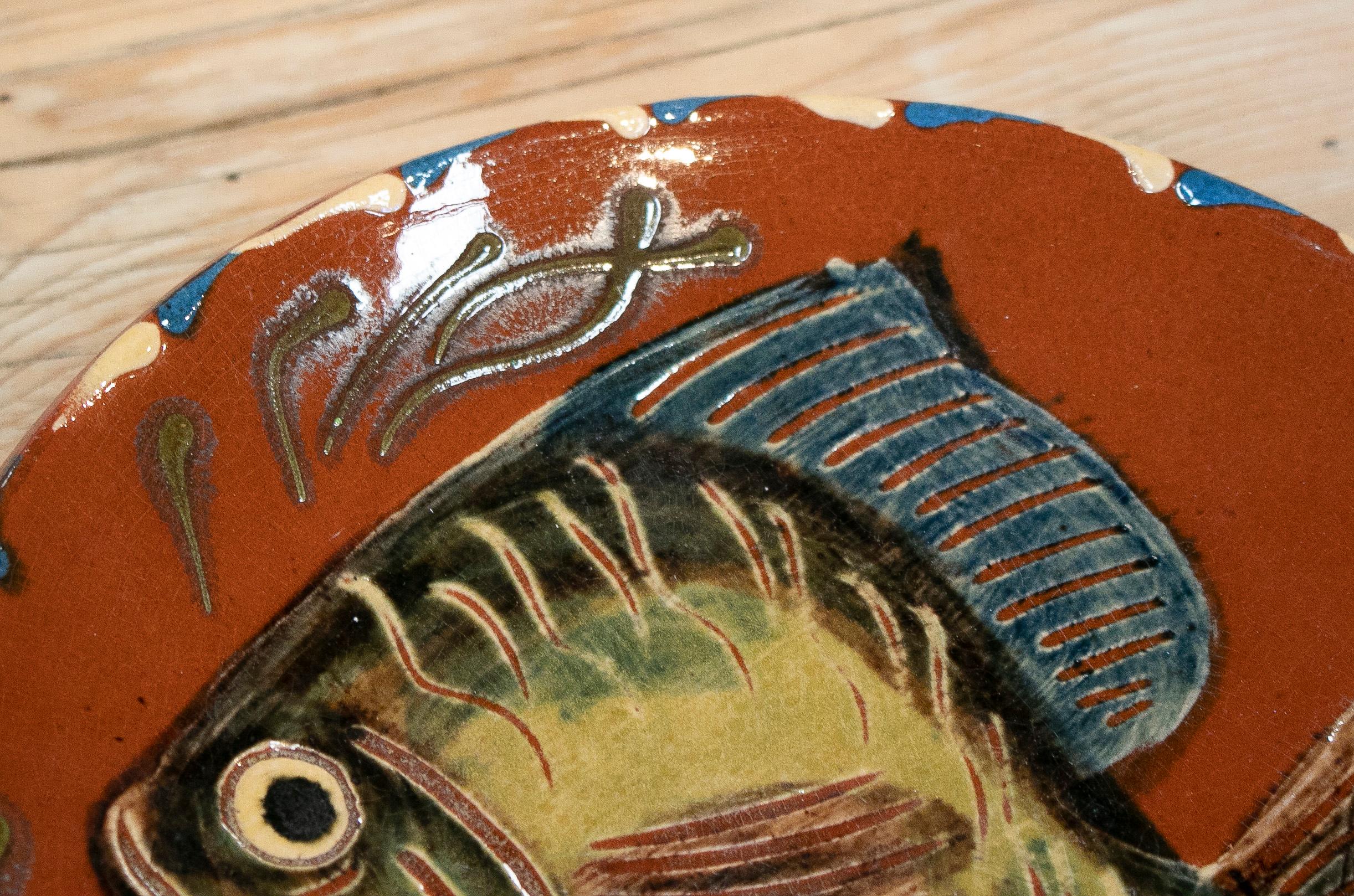 Pair of 1970s Spanish Ceramic Plates w/ Hand Painted Fish 2
