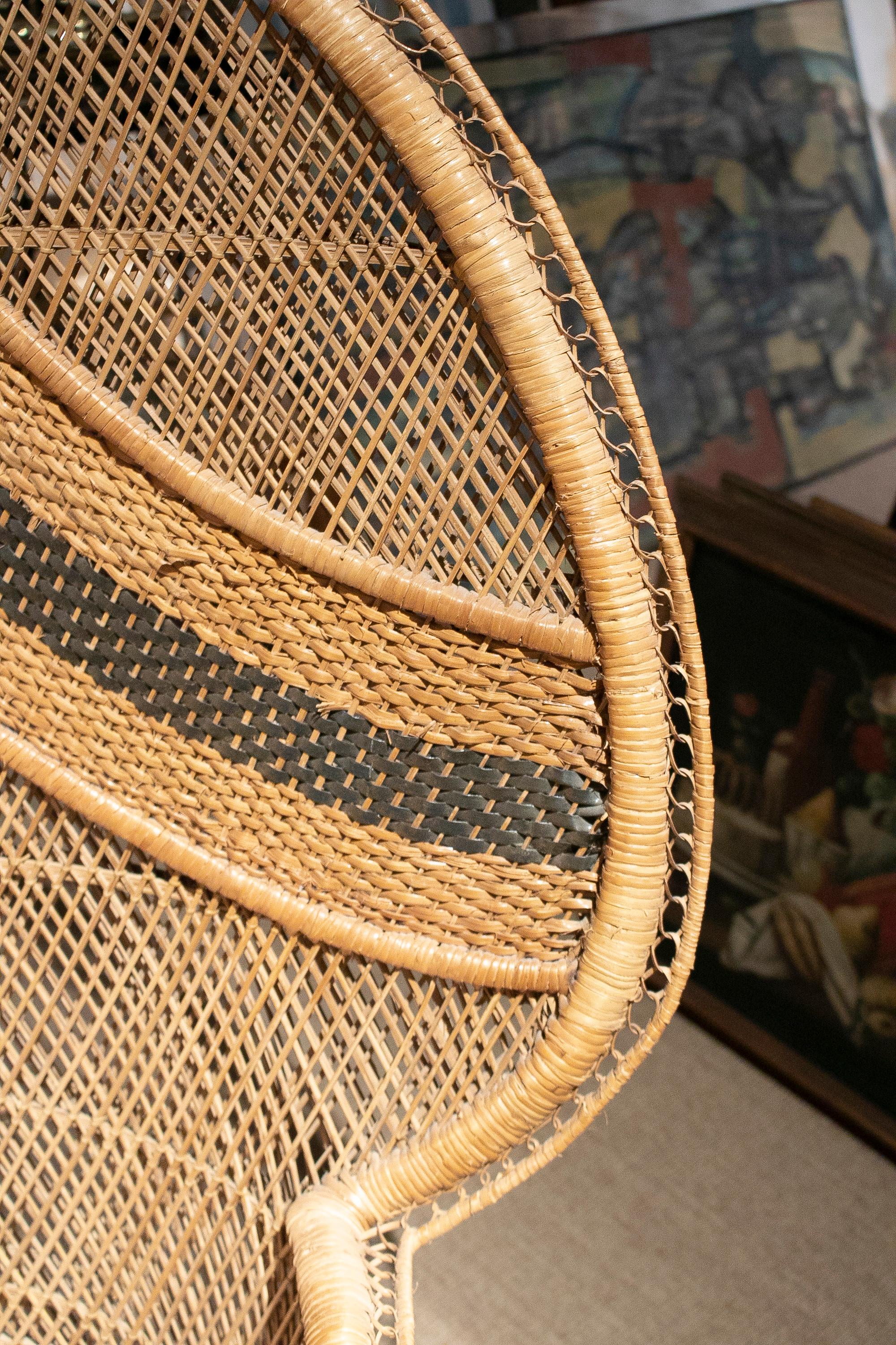 Pair of 1970s Spanish Emmanuelle Woven Wicker Tall Back Armchairs 6