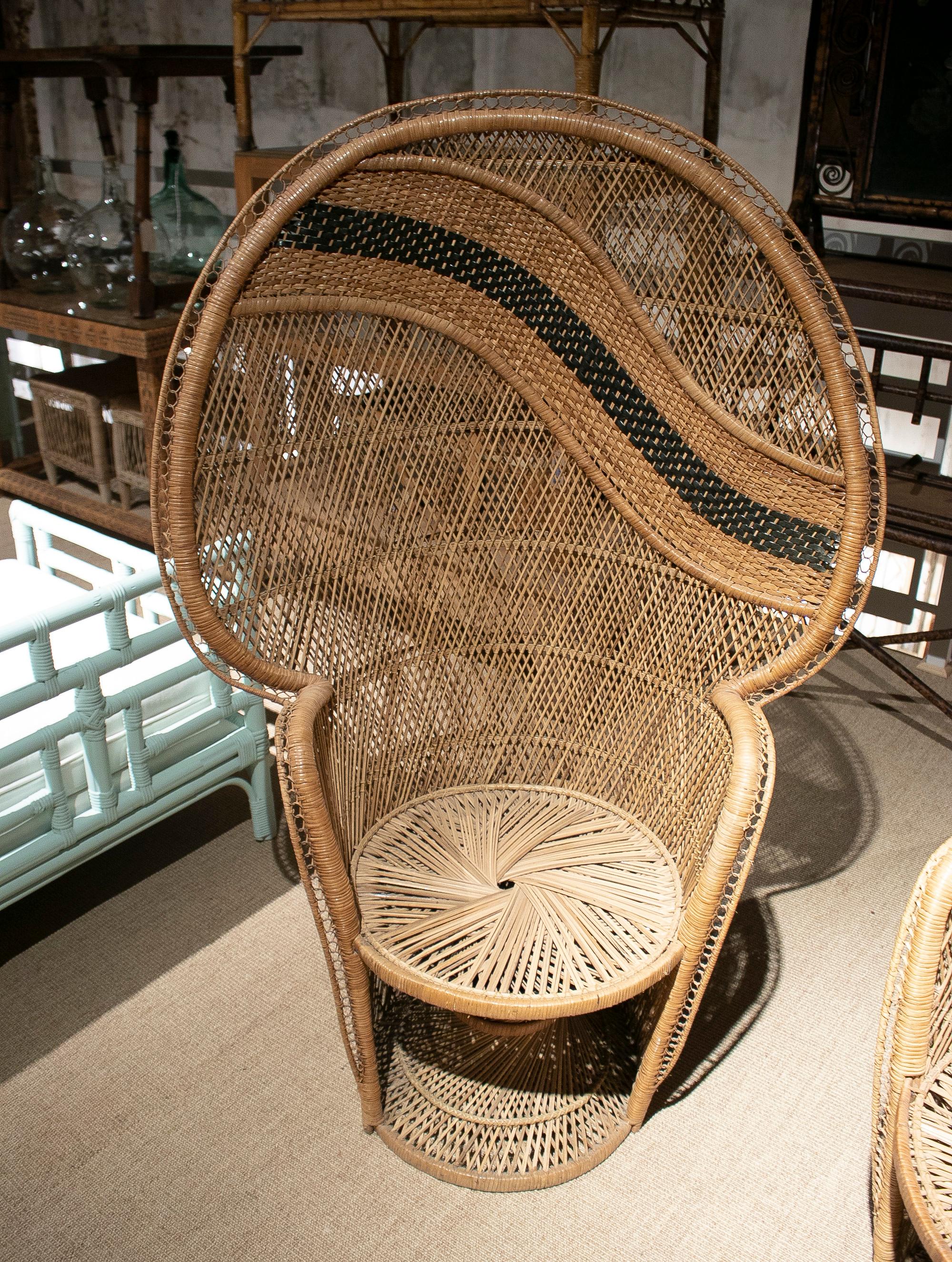 Pair of 1970s Spanish Emmanuelle Woven Wicker Tall Back Armchairs In Good Condition In Marbella, ES