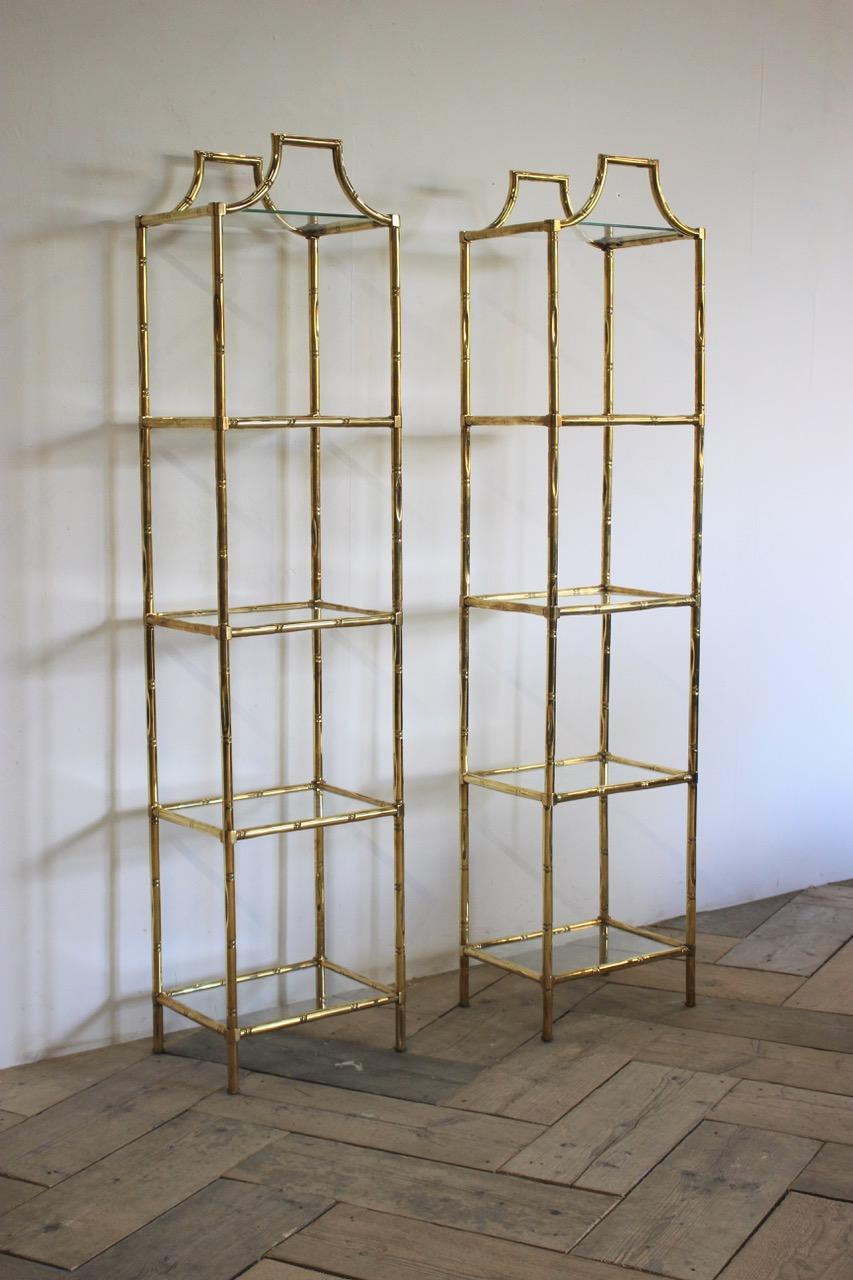 Pair of 1970s Spanish Faux Bamboo Brass Étagères For Sale 1
