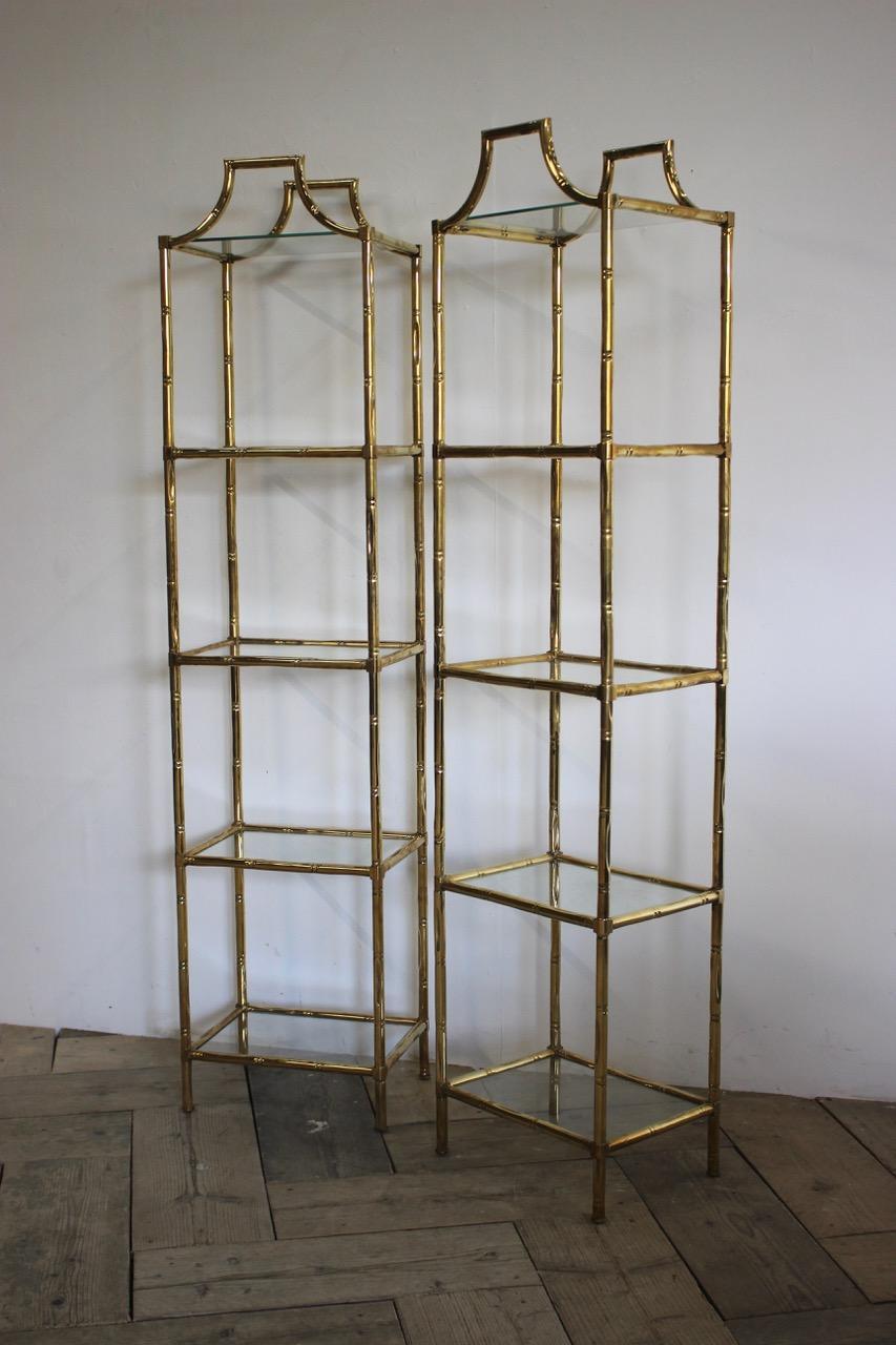 Pair of 1970s Spanish Faux Bamboo Brass Étagères For Sale 3