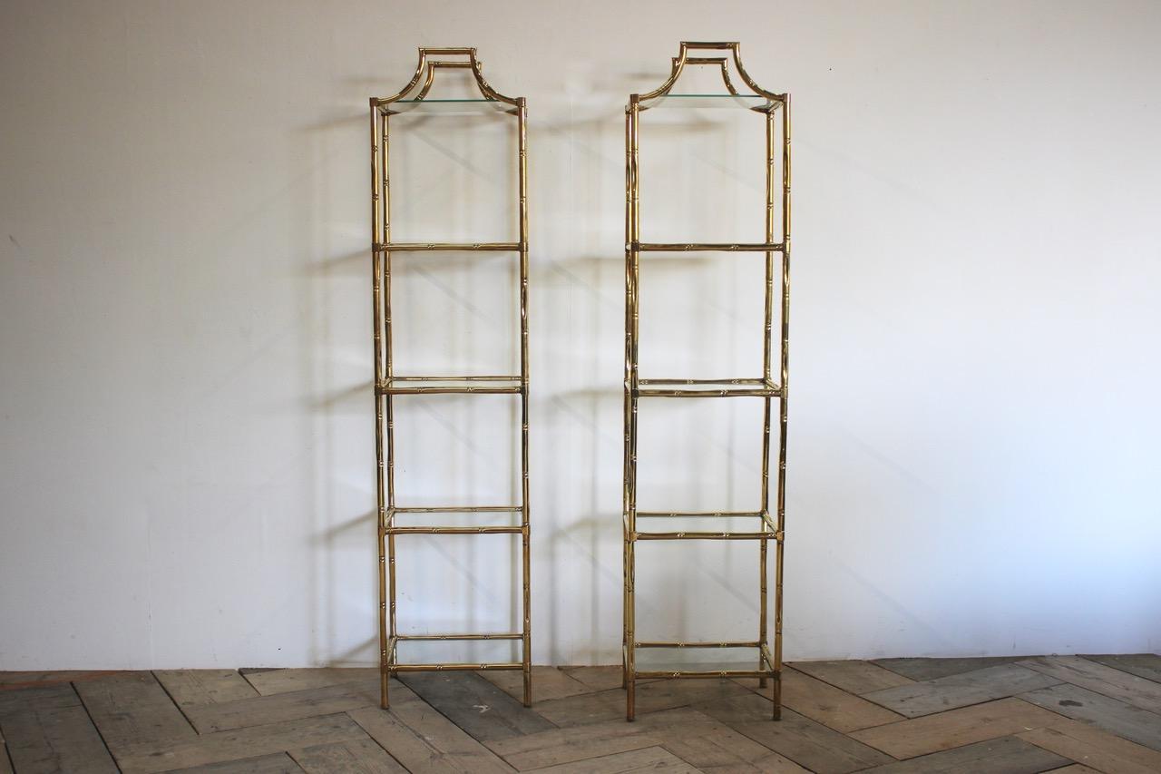 Pair of 1970s Spanish Faux Bamboo Brass Étagères For Sale 4