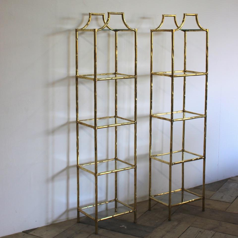 Pair of 1970s Spanish Faux Bamboo Brass Étagères For Sale 5