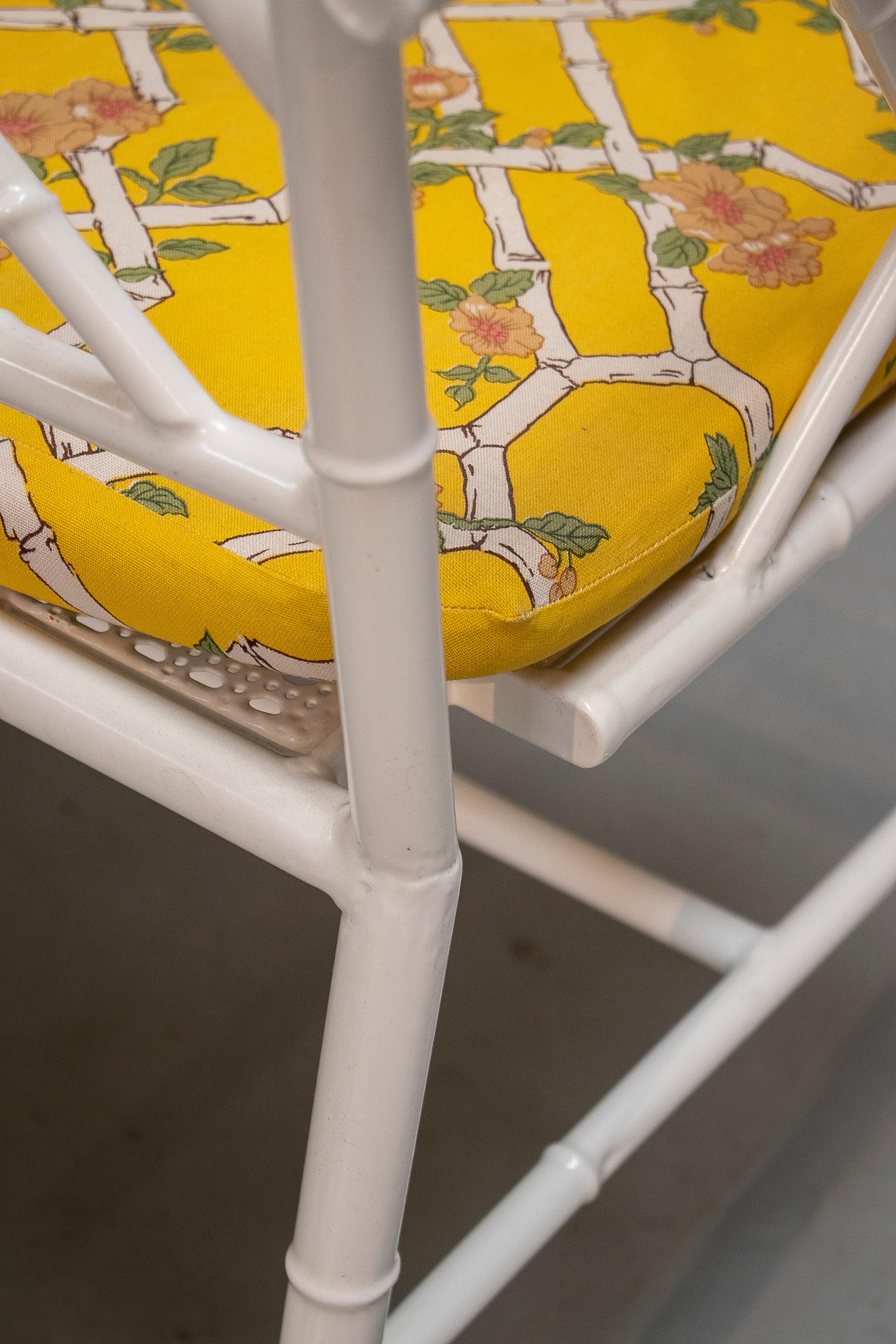 Pair of 1970s Spanish Faux Bamboo White Iron Garden Armchairs For Sale 15