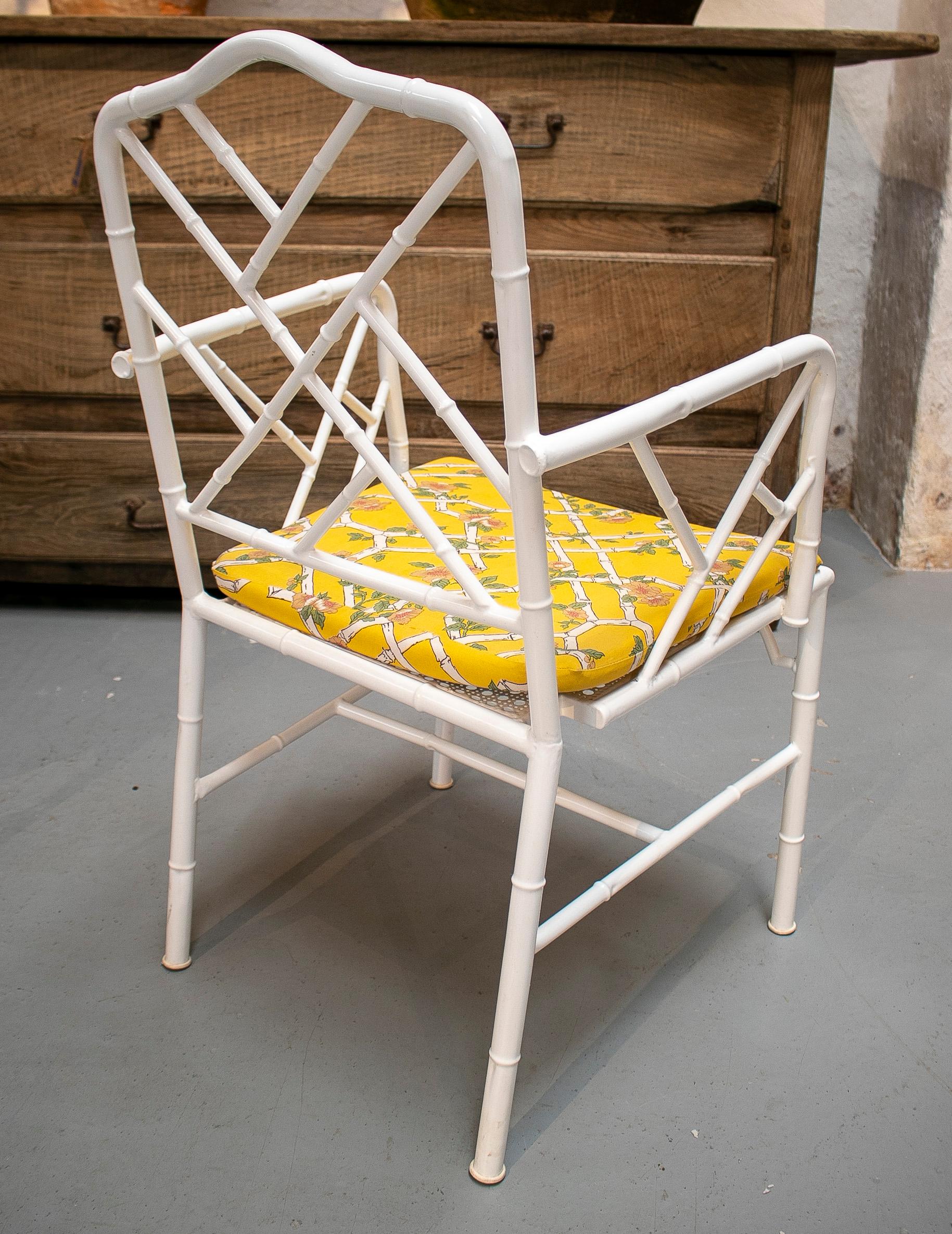 Pair of 1970s Spanish Faux Bamboo White Iron Garden Armchairs For Sale 1