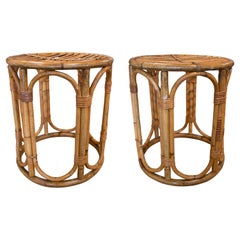 Pair of 1970s Spanish Handcrafted Bamboo Stools