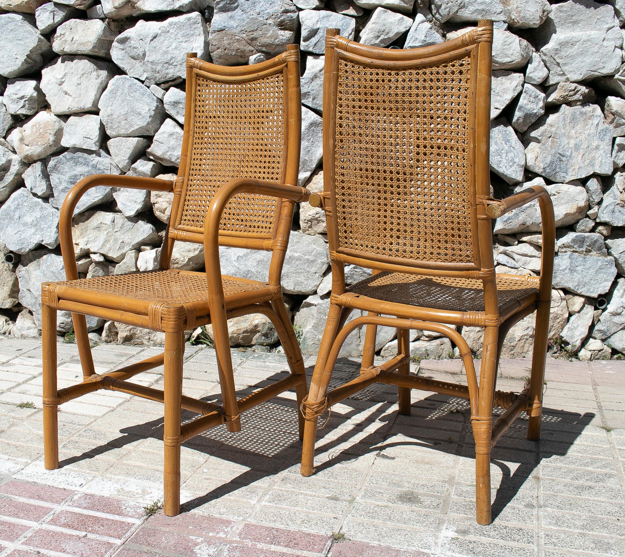 Pair of 1970s Spanish Lace Wicker and Bamboo Armchais In Good Condition For Sale In Marbella, ES