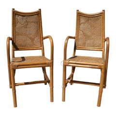 Pair of 1970s Spanish Lace Wicker and Bamboo Armchais