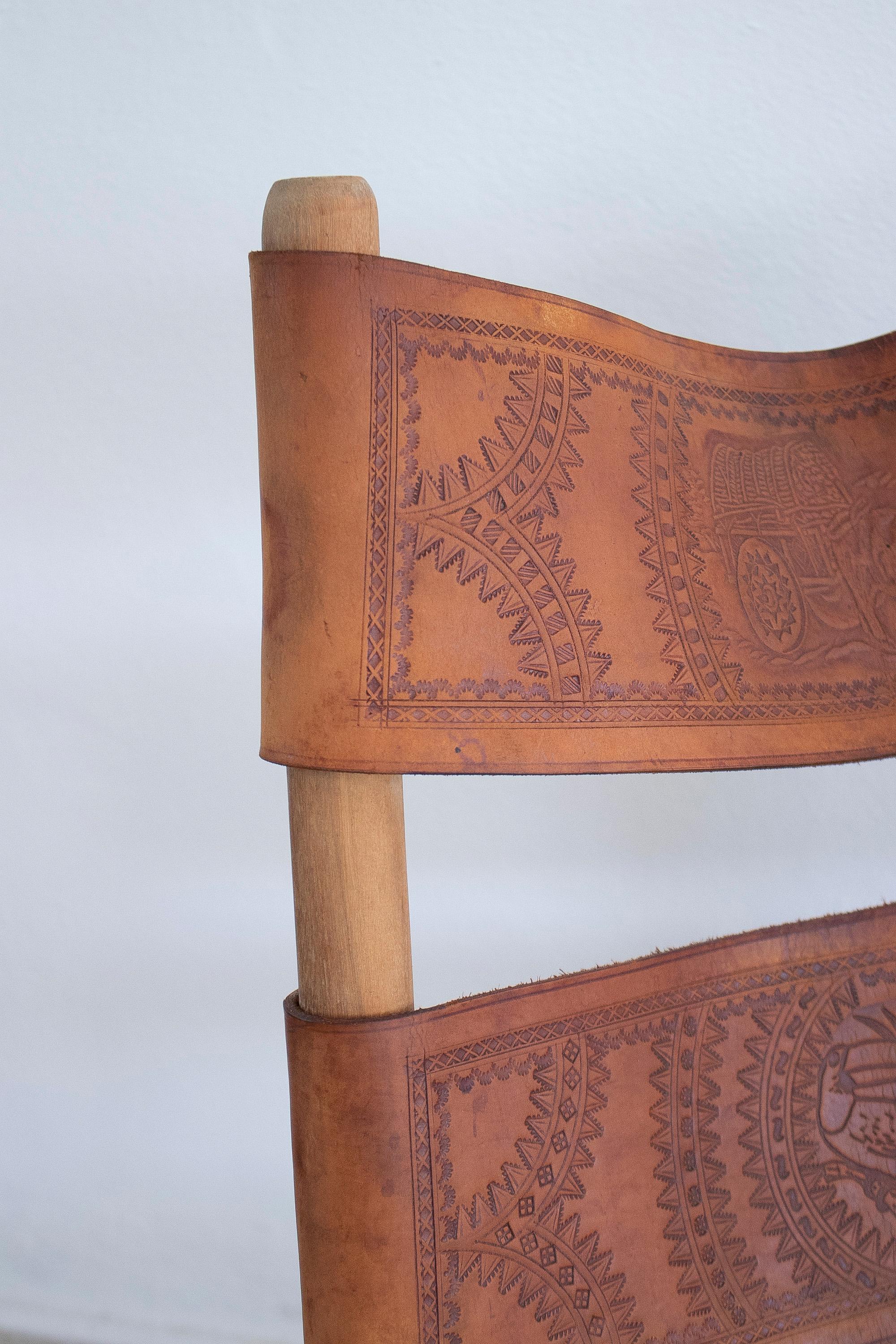 Pair of 1970s Spanish Leather Wooden Rocking Chairs 2