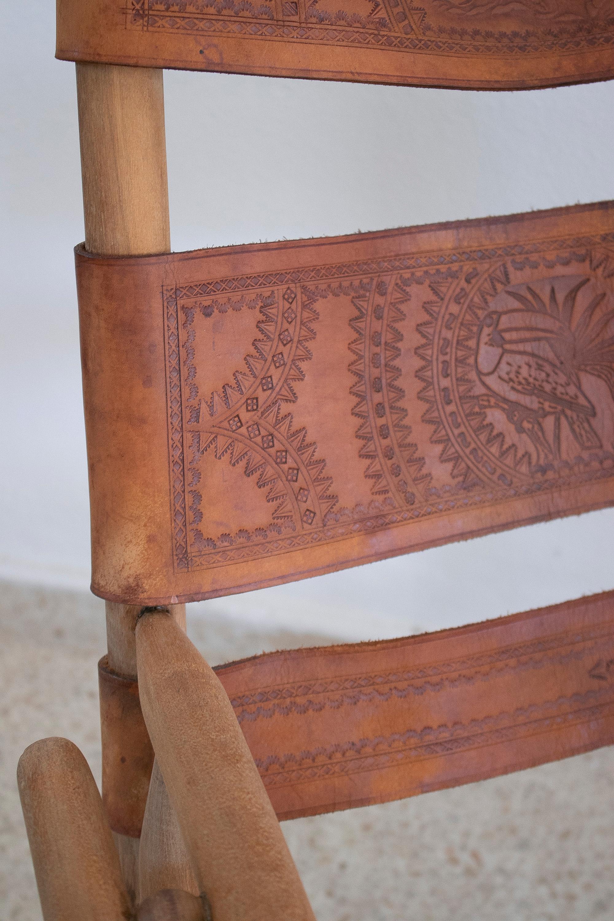 Pair of 1970s Spanish Leather Wooden Rocking Chairs 3