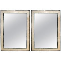 Pair of 1970s Spanish Resin Mirrors w/ Beige & Green Frames