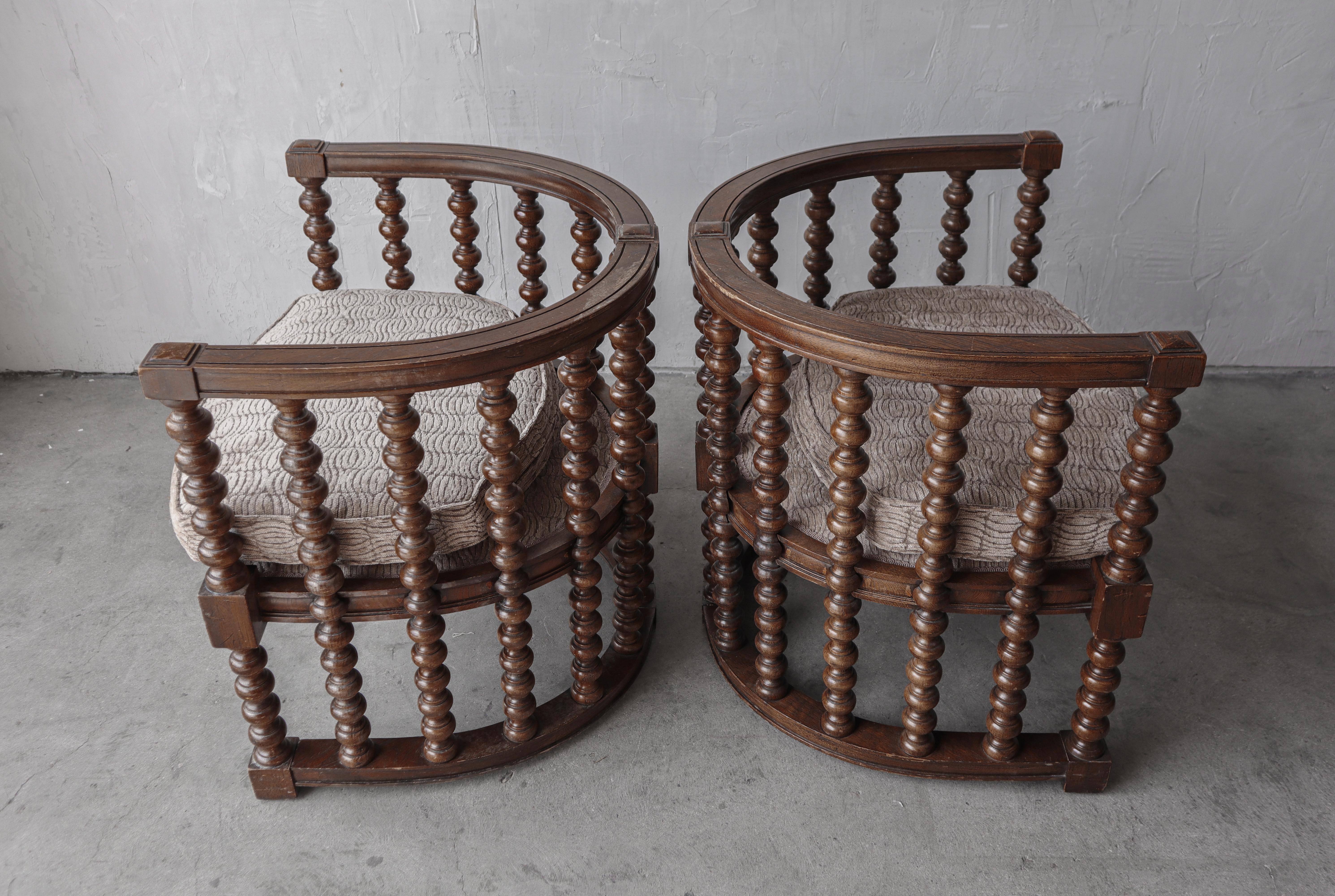 20th Century Pair of 1970's Spanish Revival Bobbin Barrel Chairs For Sale
