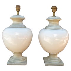 Pair of 1970s Spanish White and Grey Terracotta Table Lamps