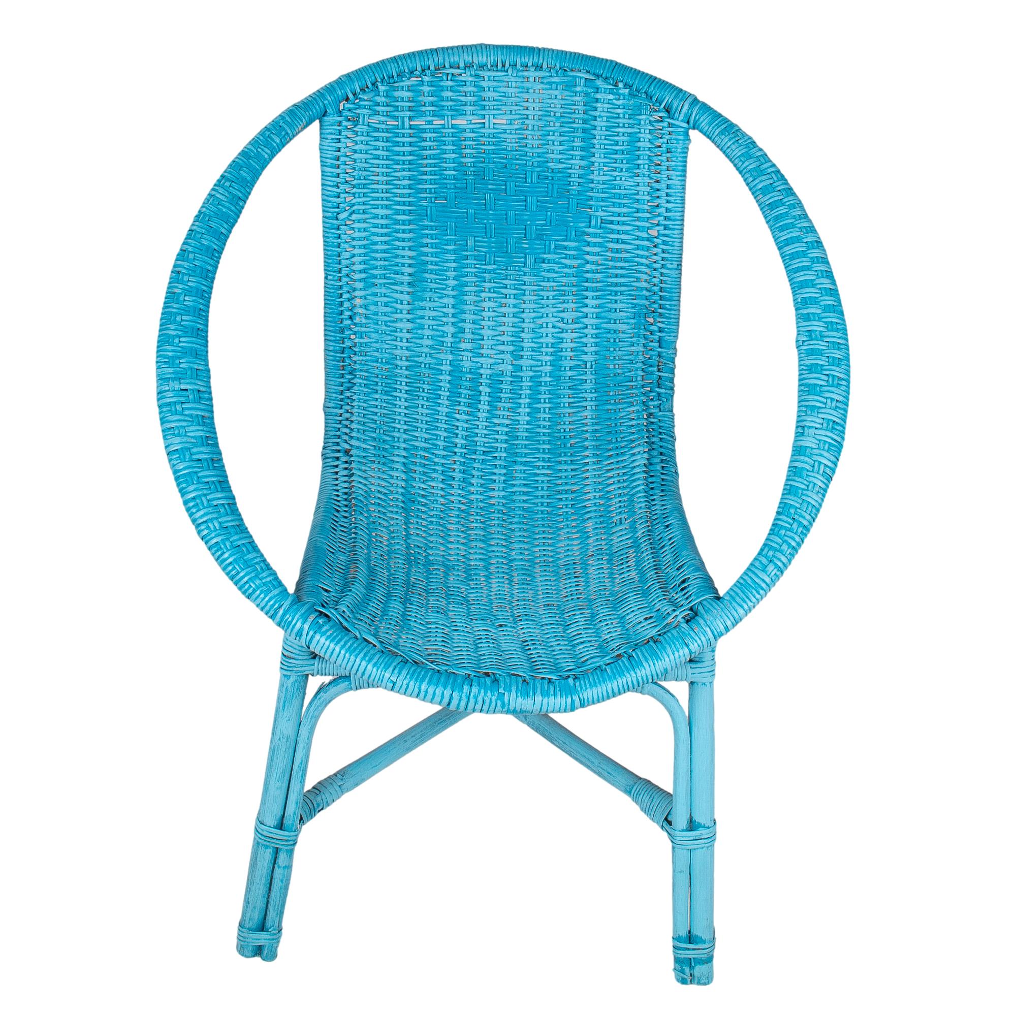 Pair of 1970s Spanish Woven Wicker Blue Chairs In Good Condition For Sale In Marbella, ES