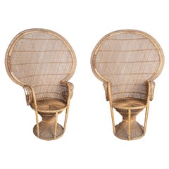 Pair of 1970s Spanish Woven Wicker "Emmanuelle" Peacock Chairs