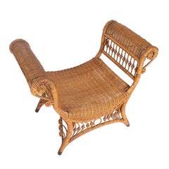 Pair of 1970s Spanish Woven Wicker Foot Stools