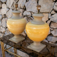 Pair of 1970s Spanish Yellow and Grey Terracotta Table Lamps