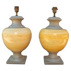 Pair of 1970s Spanish Yellow and Grey Terracotta Table Lamps