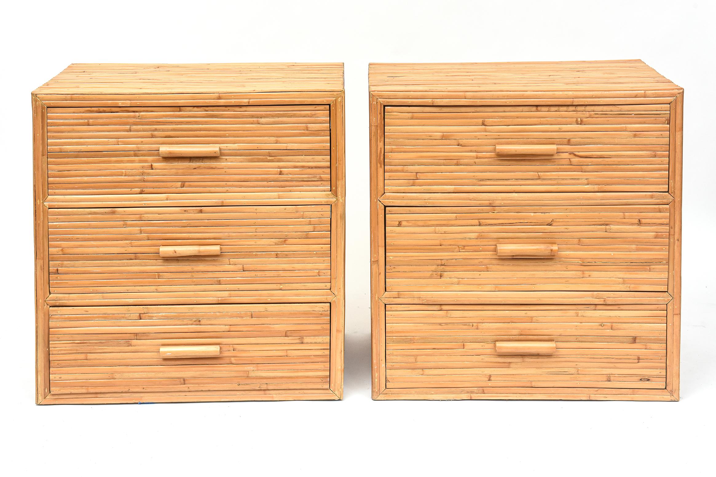 Our pair of 1970's bamboo bachelor chests prove that an interesting material can make the simplest of designs special. 