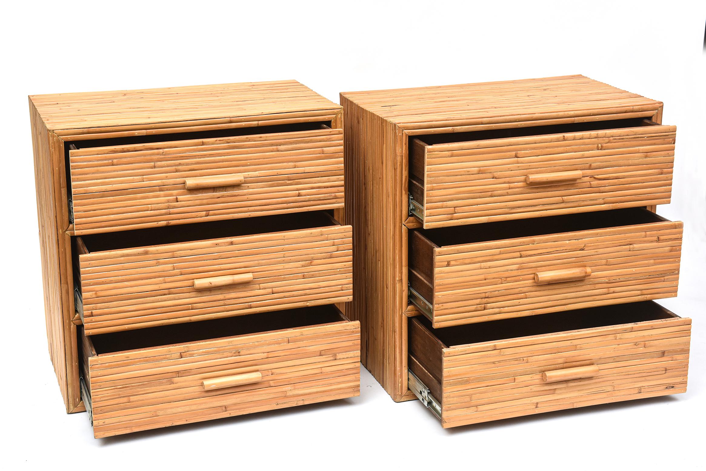 Pair of 1970's Split Bamboo Bachelors Chests In Good Condition For Sale In North Miami, FL