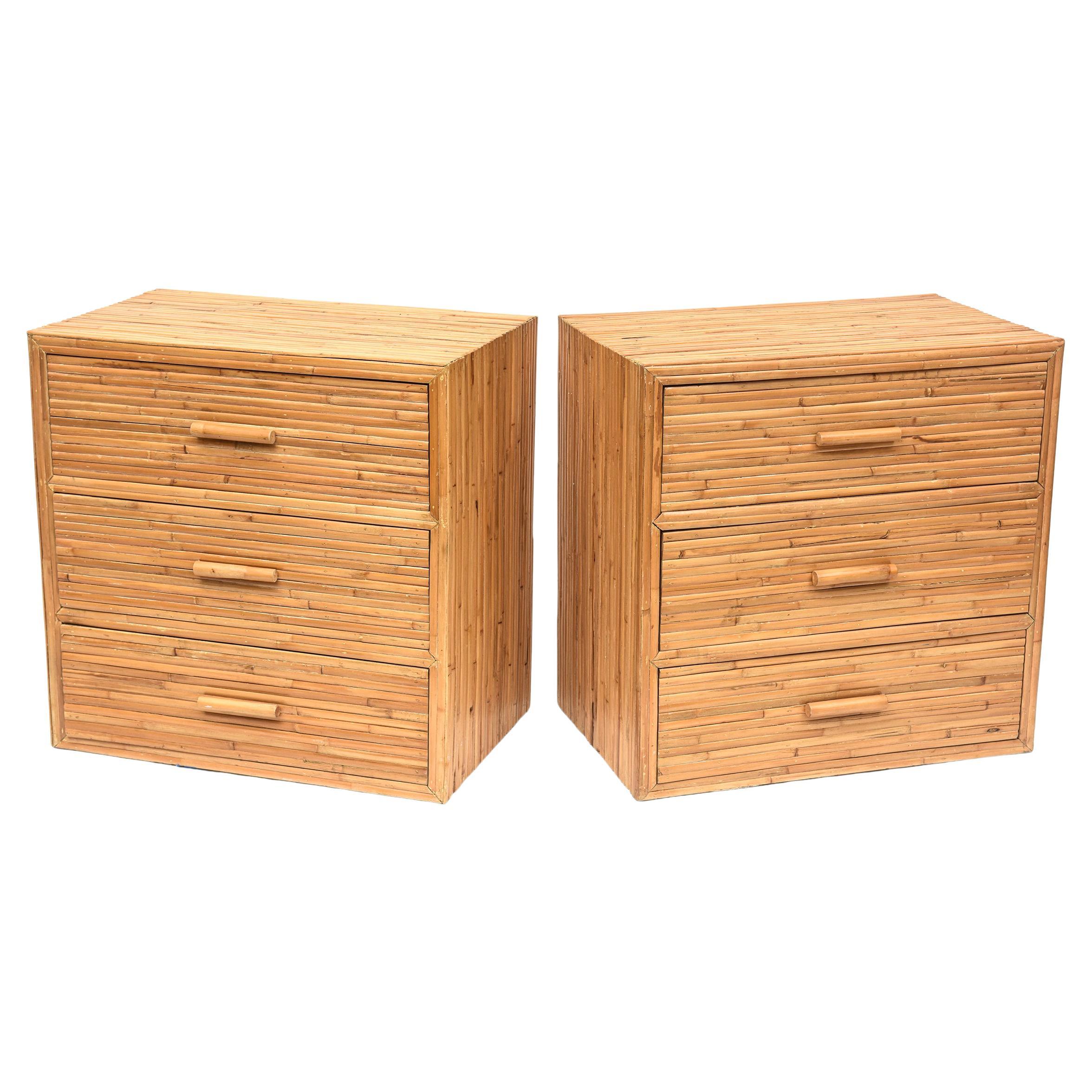 Pair of 1970's Split Bamboo Bachelors Chests