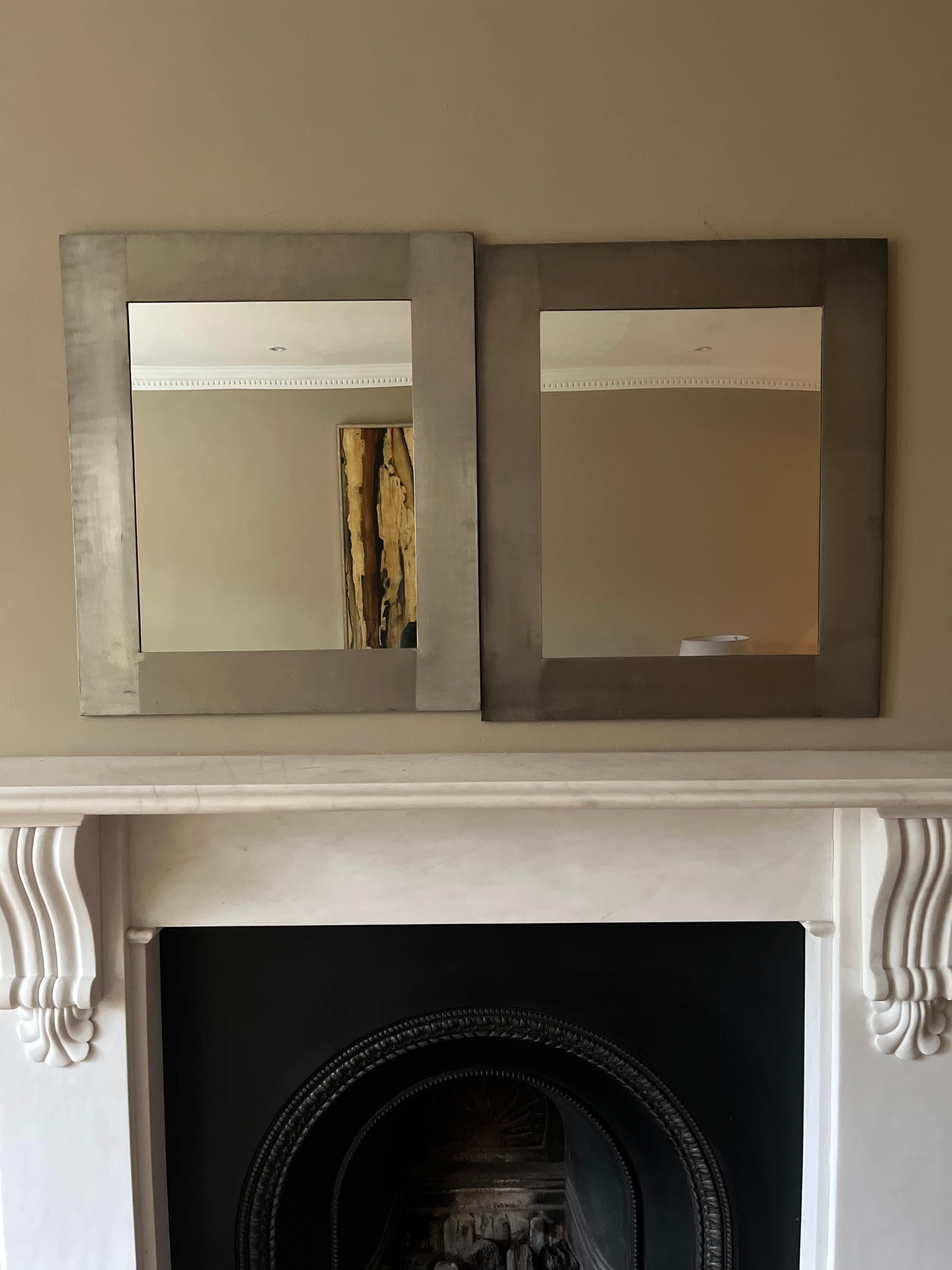Mid-Century Modern Pair of 1970’s nickel on brass framed mirrors For Sale