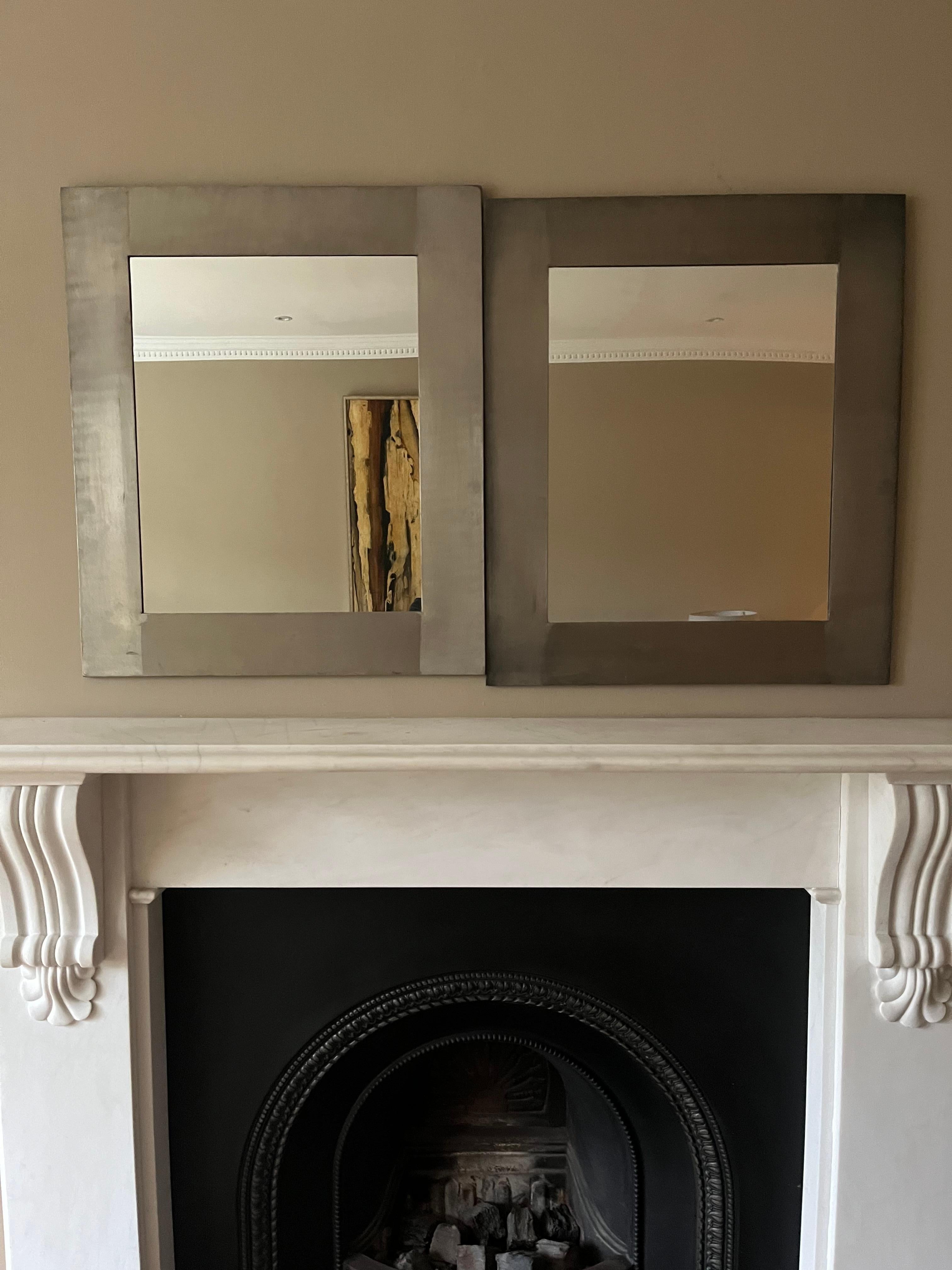 French Pair of 1970’s nickel on brass framed mirrors For Sale